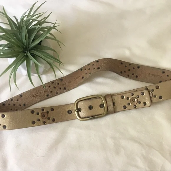 CALVIN KLEIN Brown Leather Brass Studded Belt L-XL $75 EUC KL 90s Calvin Klein Studded Brown Leather Belt: Silver Tone  main image 4